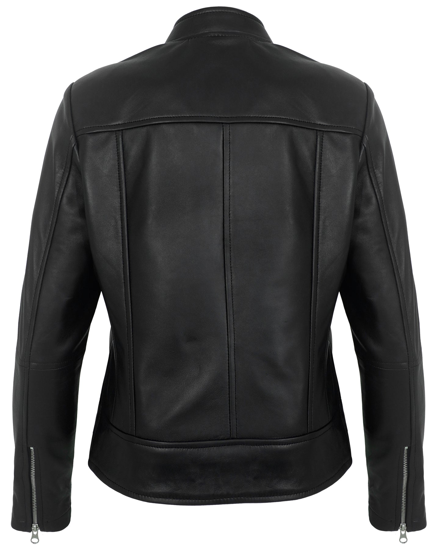 Black Women’s Cafe Racer Leather Jacket – Real Lambskin Motorcycle