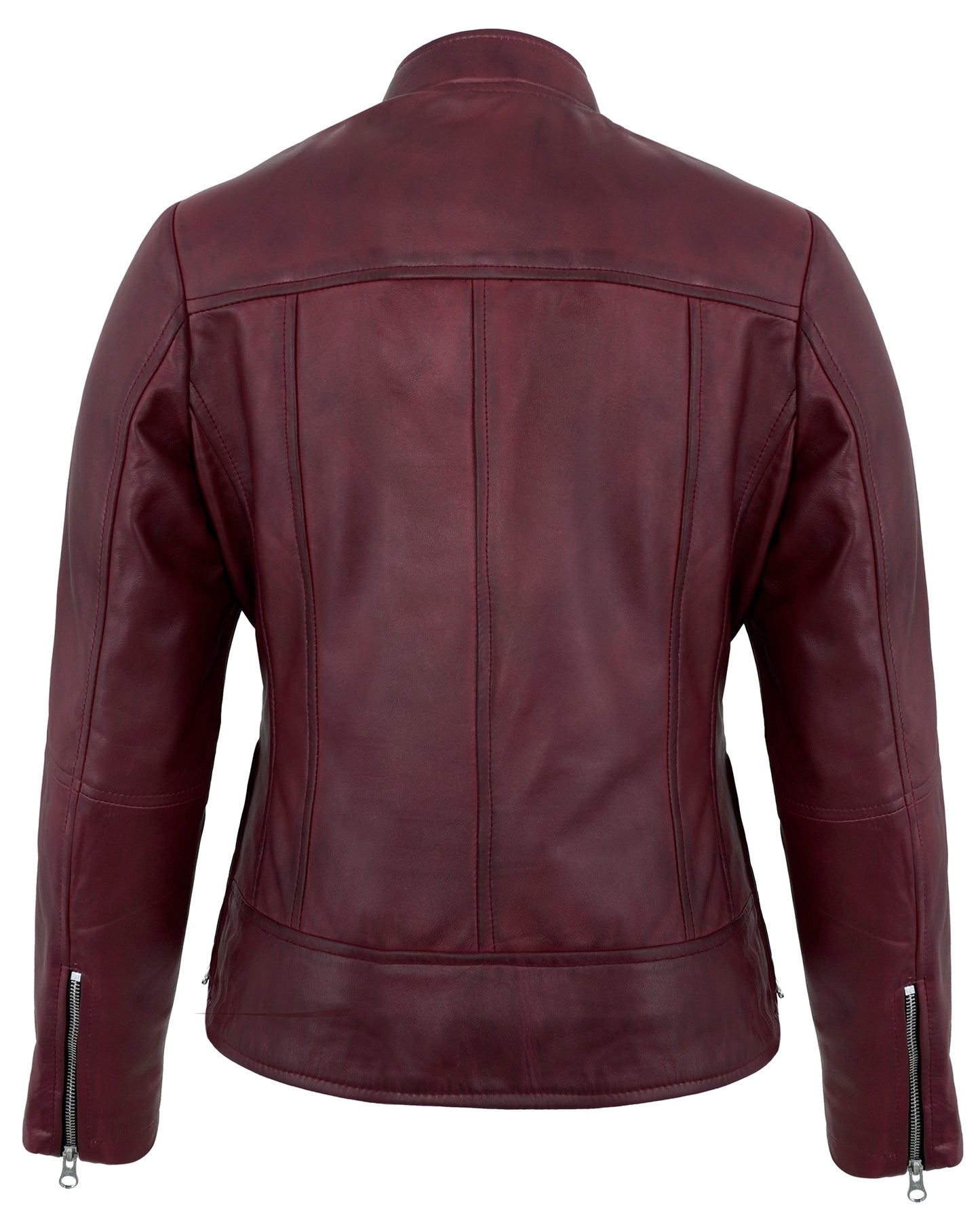 Maroon Women’s Cafe Racer Leather Jacket – Real Lambskin Stylish Motorcycle Style