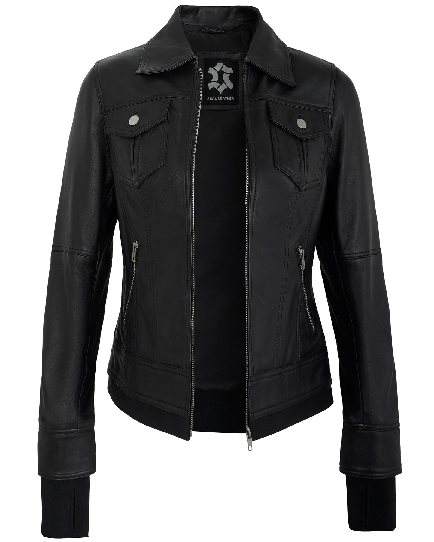 Black Hooded Leather Jacket for Women – Cafe Racer Real Lambskin Hood
