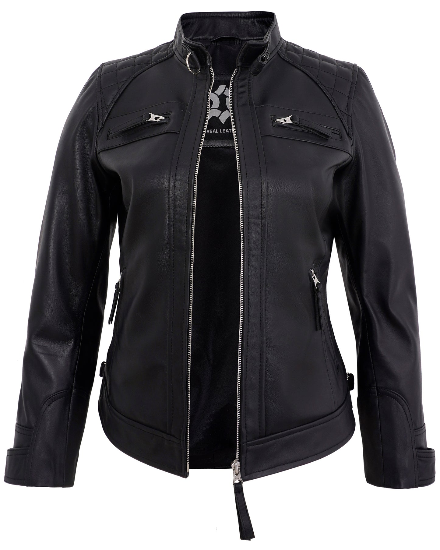 Black Leather Cafe Racer Jackets for Women – Real Lambskin Quilted