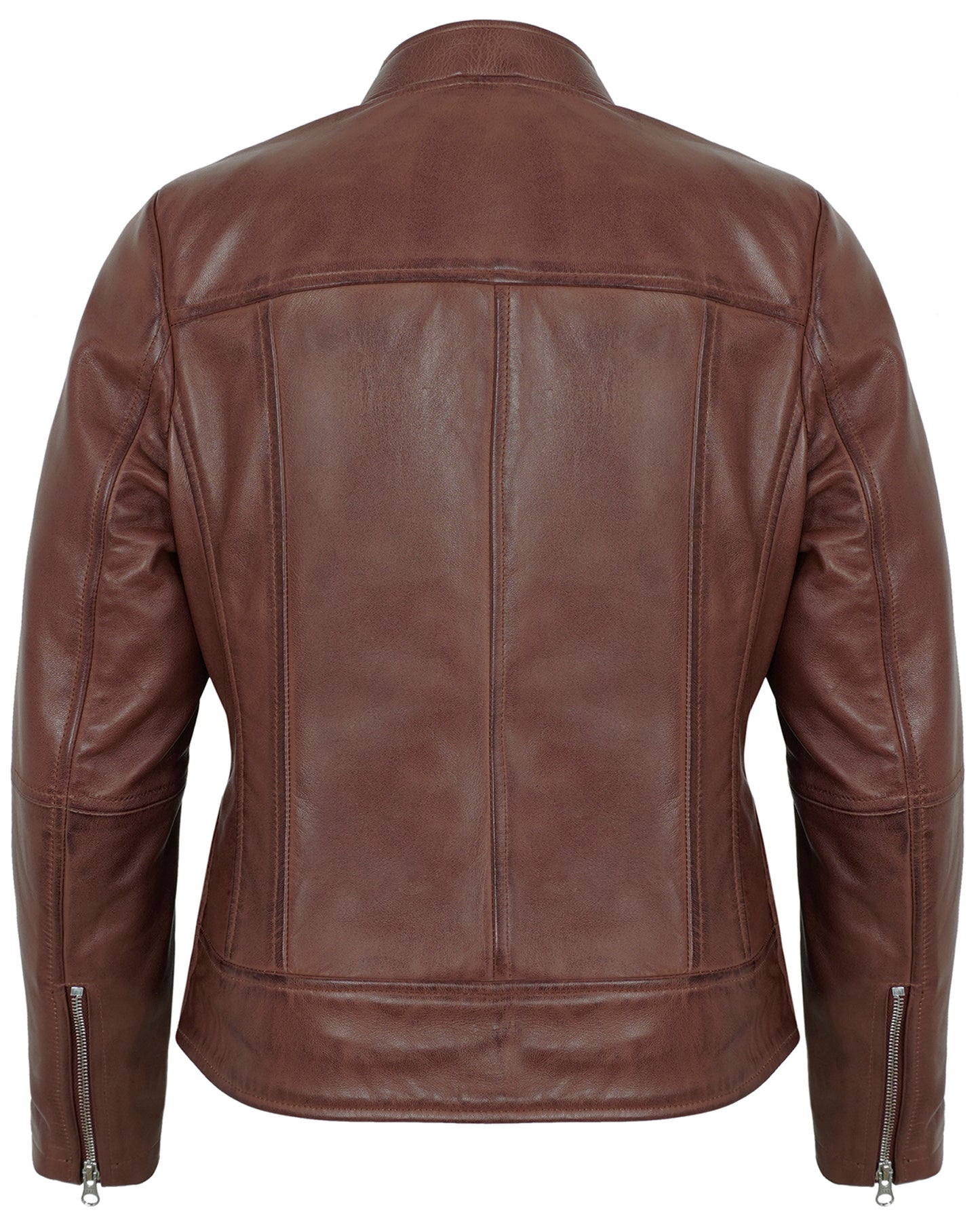 Brown Women’s Cafe Racer Leather Jacket – Real Lambskin Vintage Style