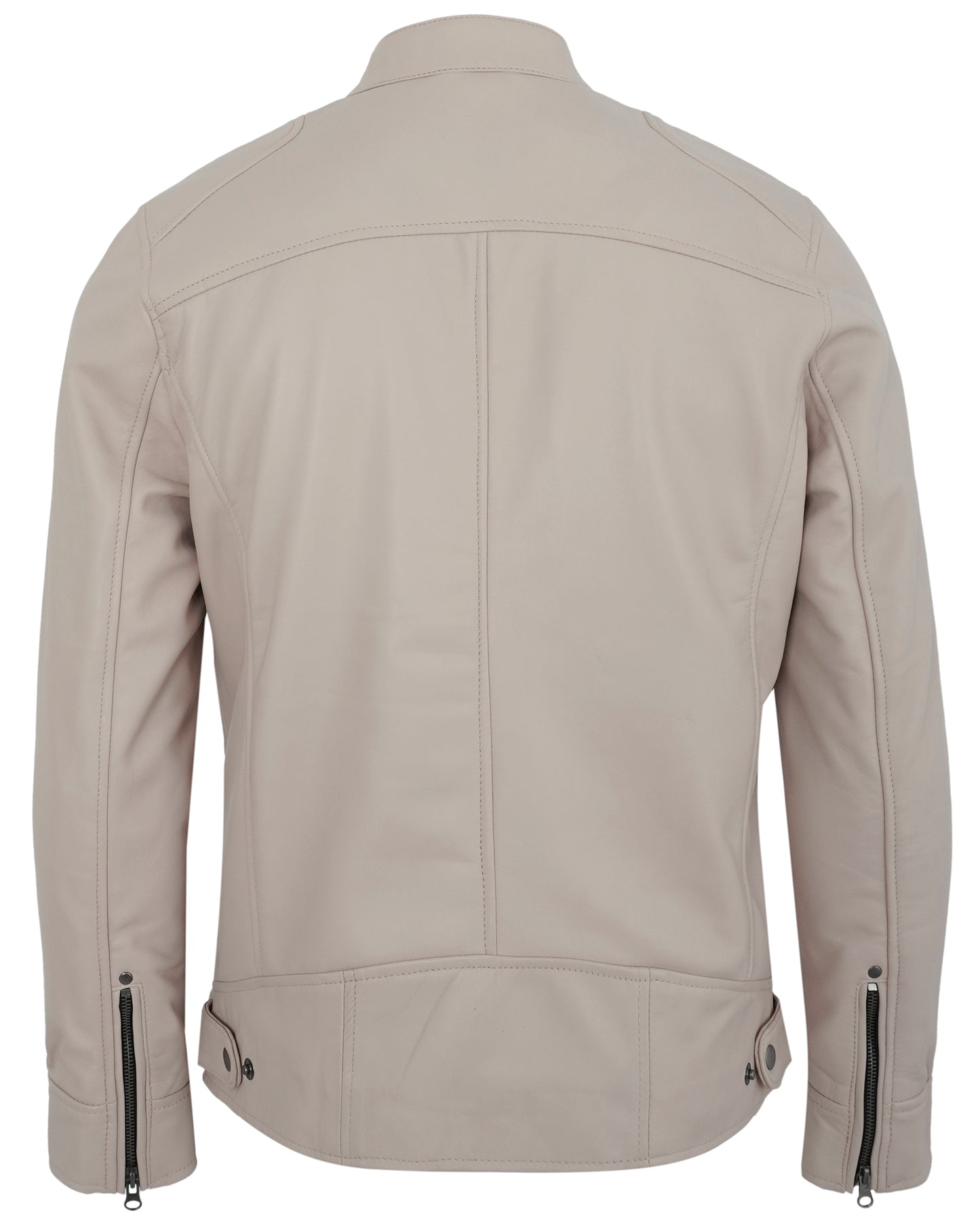 Beige Men’s Real Lambskin Cafe Racer Biker Leather Jacket