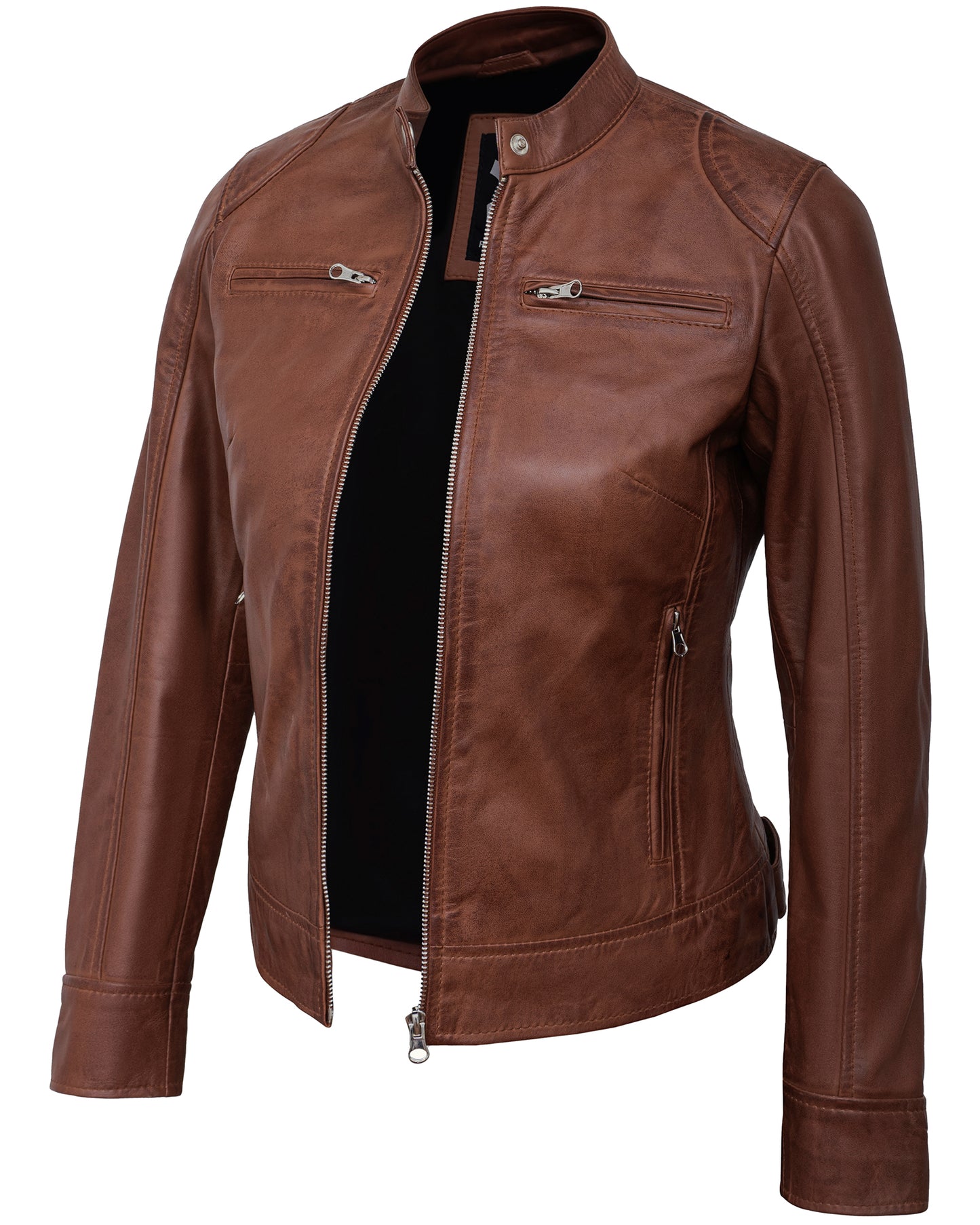 Brown Motorcycle Leather Jacket for Women – Real Lambskin