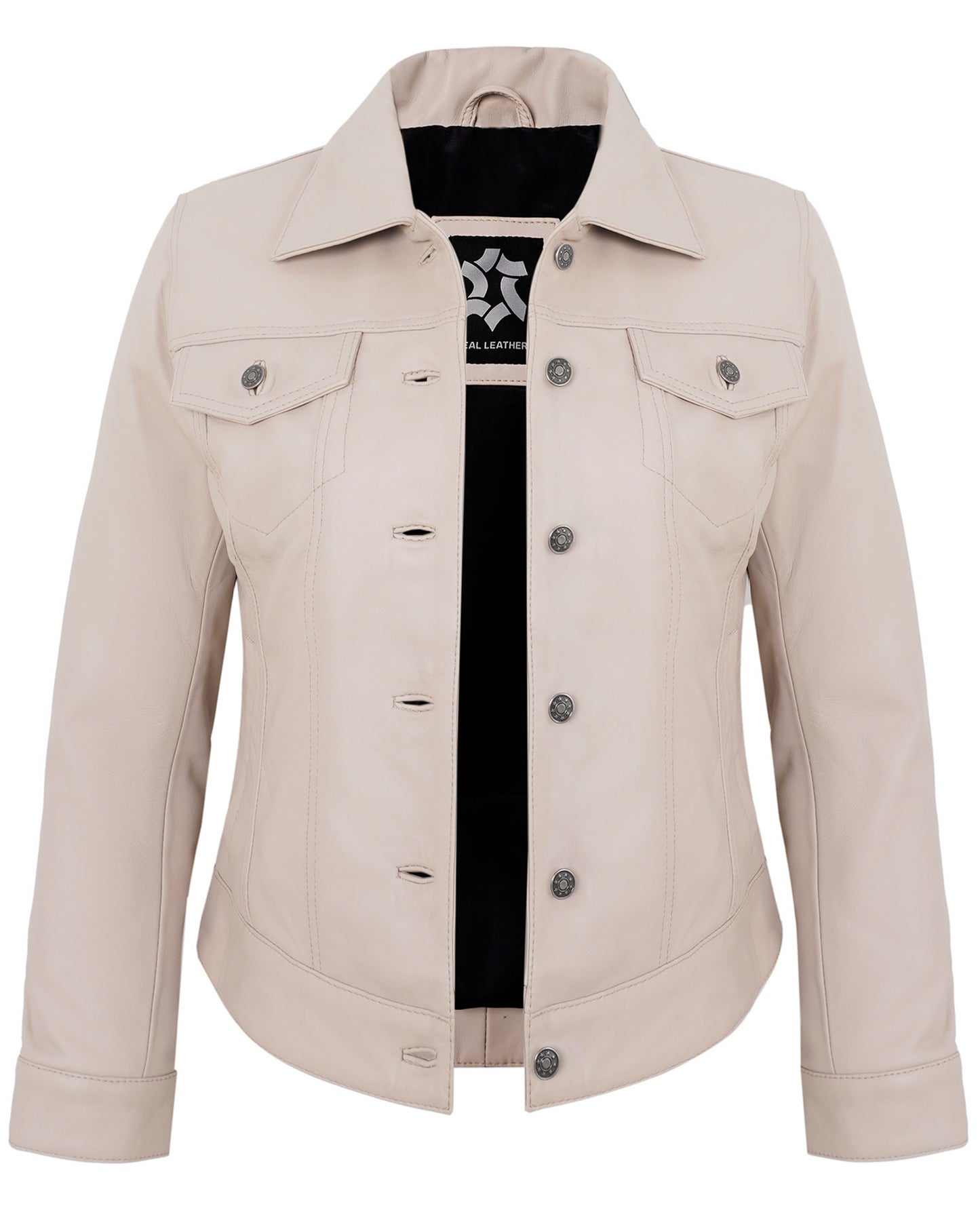 Beige Leather Jacket Trucker – Real Lambskin Vintage Style for Women