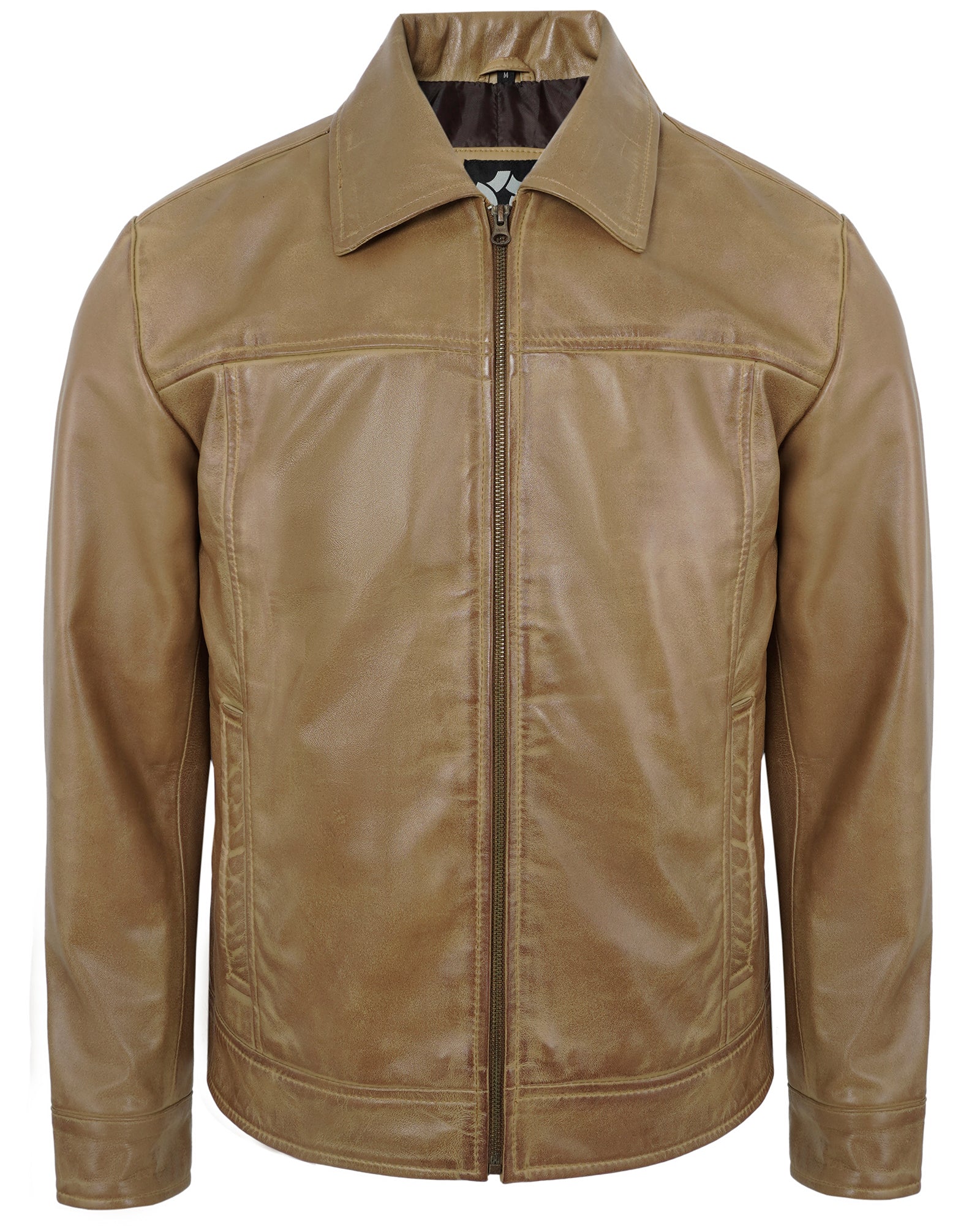 Camel Men's Real Lambskin Motorcycle Leather Jacket