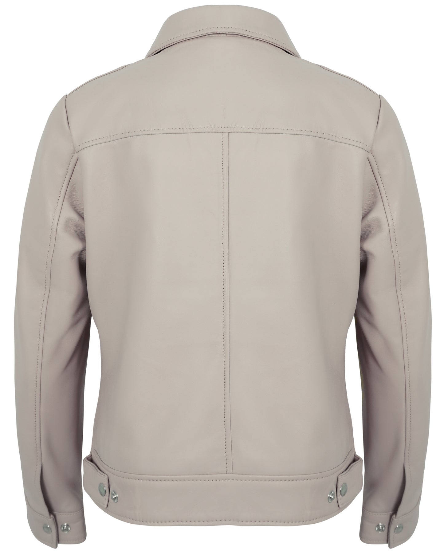 Beige Cafe Racer Down Collar Jacket – Women’s Lambskin Leather