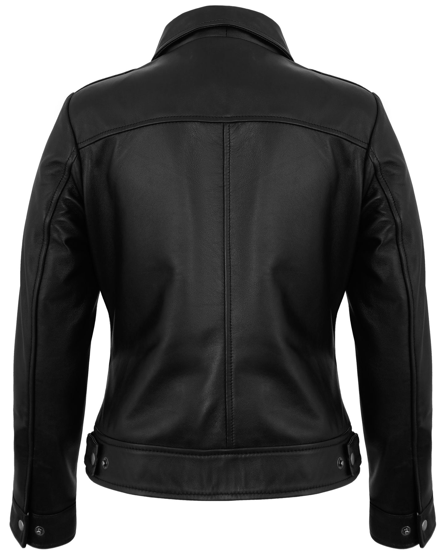 Black Cafe Racer Down Collar Jacket – Women’s Lambskin Leather