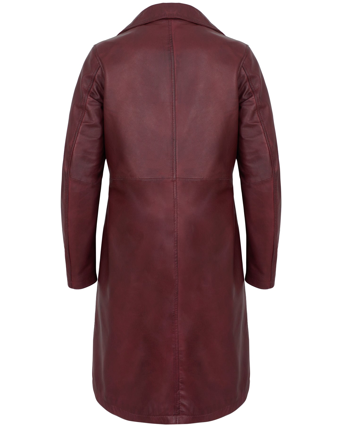 Maroon Leather Car Coat Women’s – Real Lambskin Long Jacket
