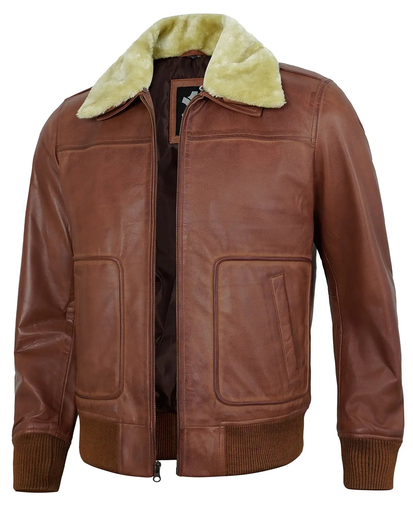 Brown Shearling Leather Jacket Men's – Real Lambskin Bomber Style