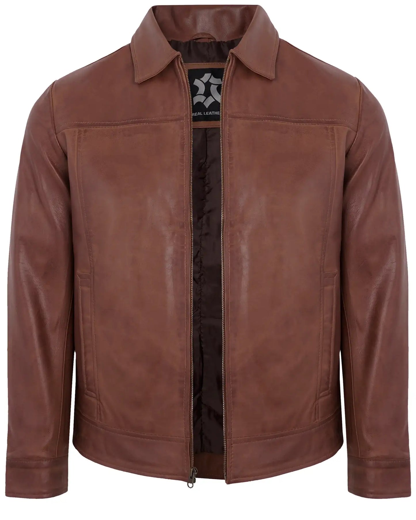Brown Men’s Motorcycle Leather Jackets – Real Lambskin Classic Turn Down Collar