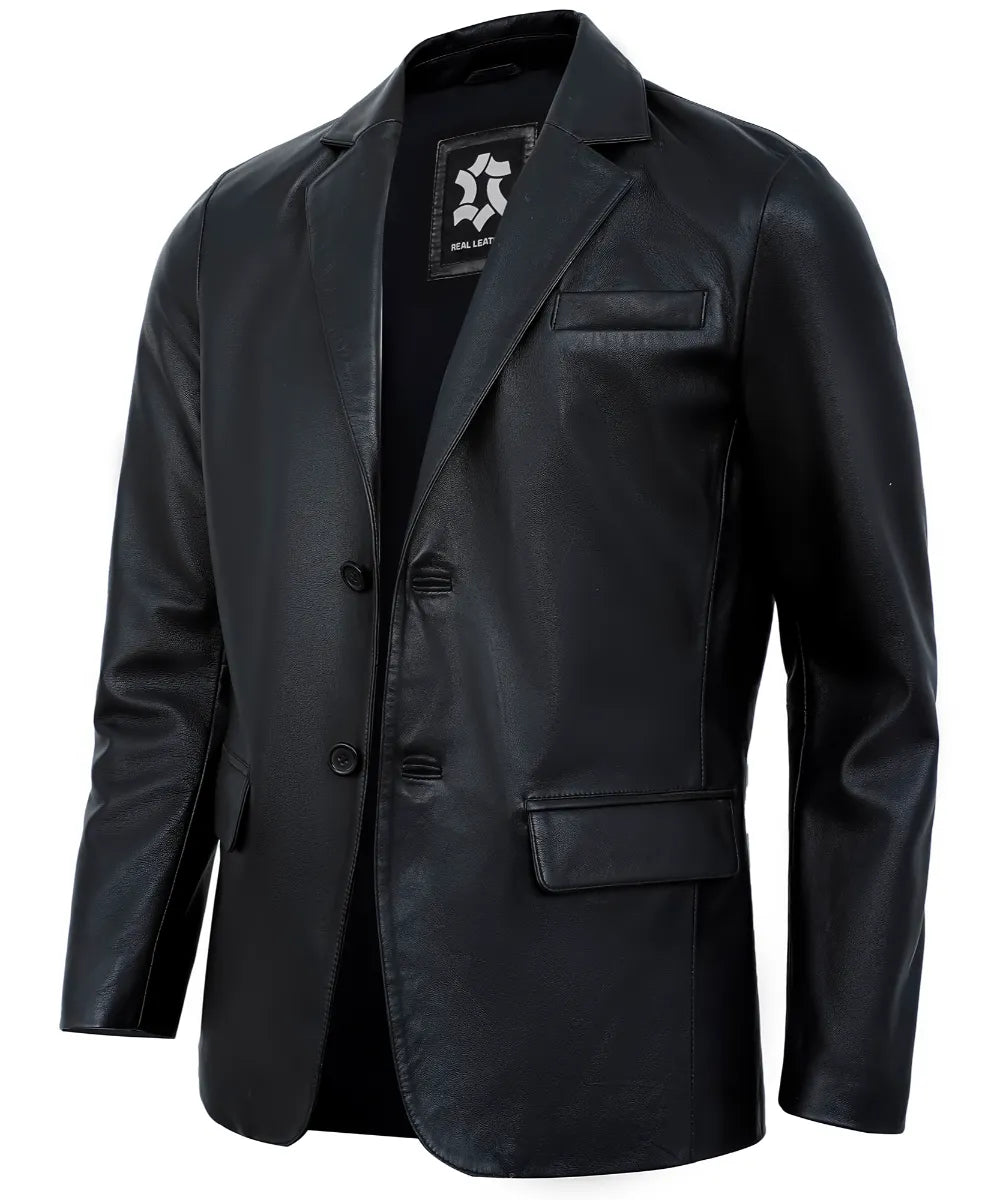 2-button-black-leather-blazer-men