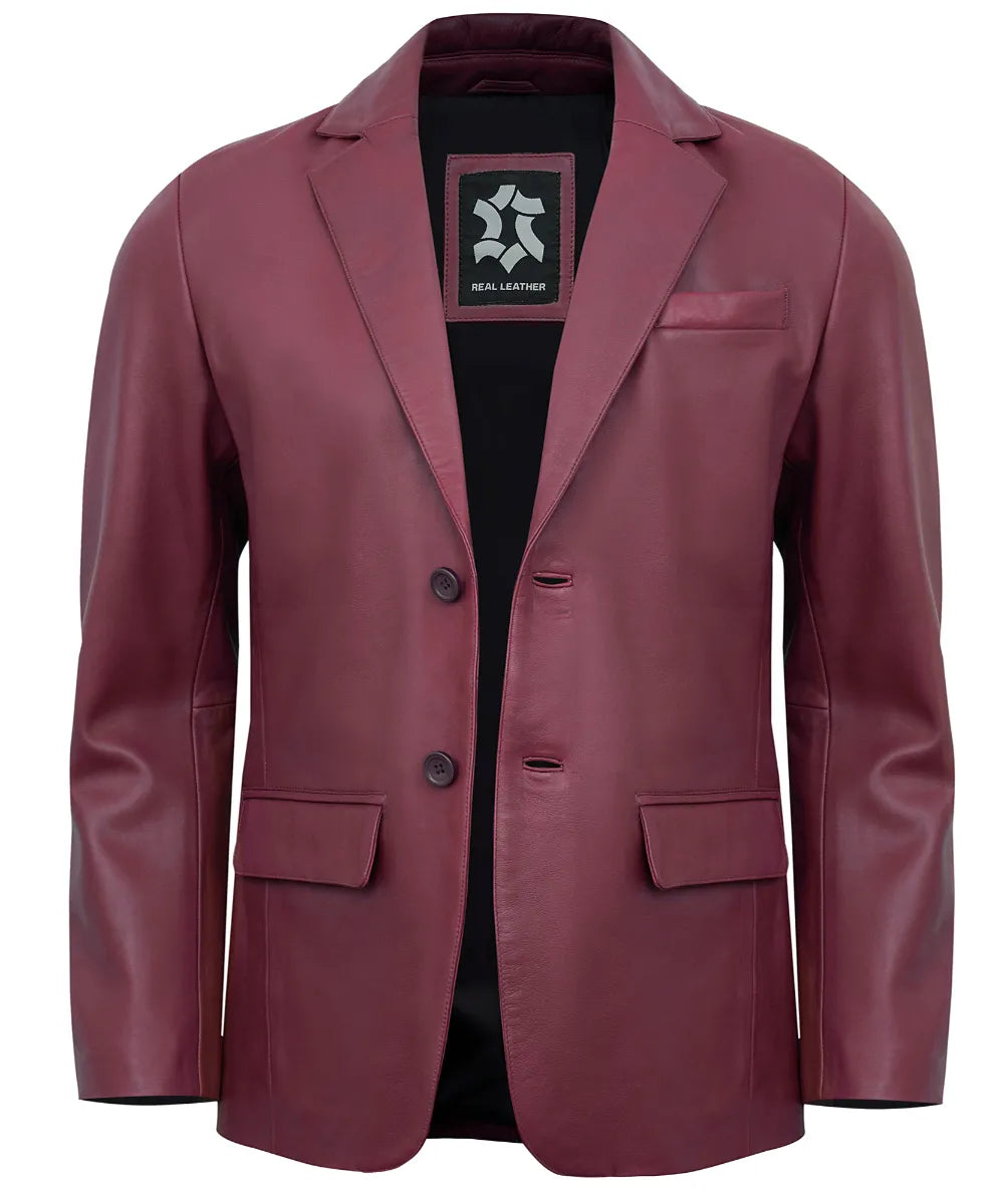 maroon-leather-blazer-men
