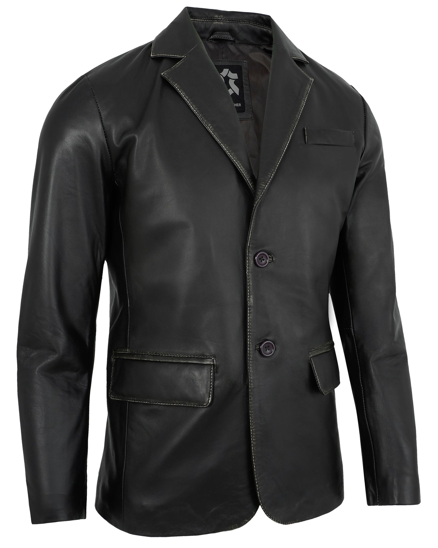 Black Ruboff Leather Blazer Men – Casual 2 Button Real Lambskin Jacket
