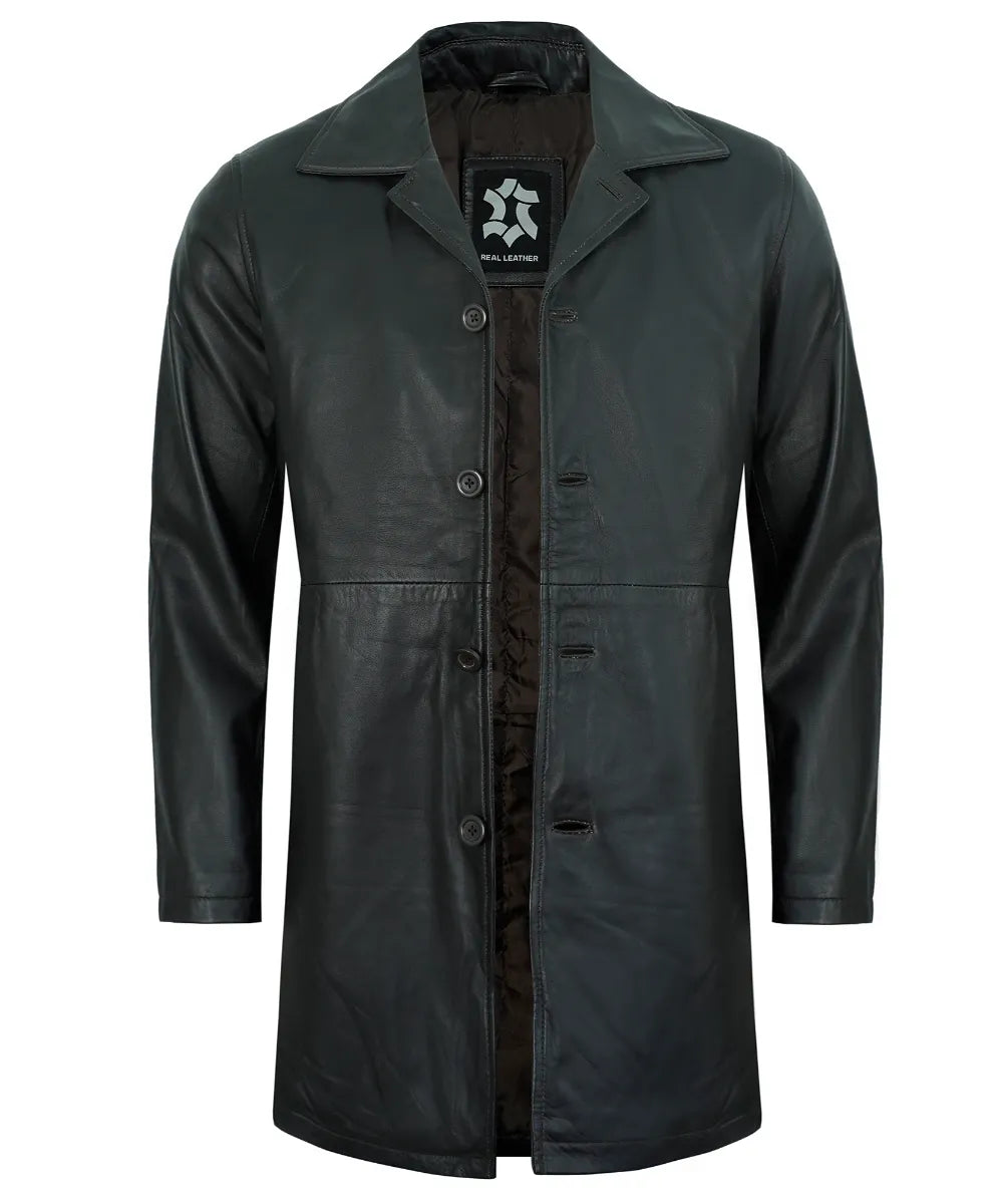 Black Ruboff Leather Car Coat Men