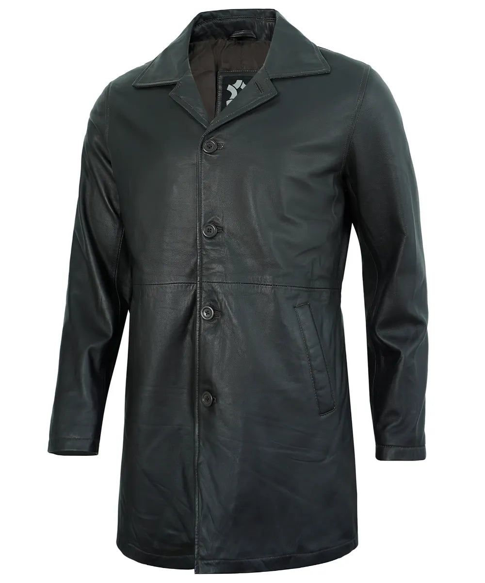 Black Ruboff Leather Car Coat Men