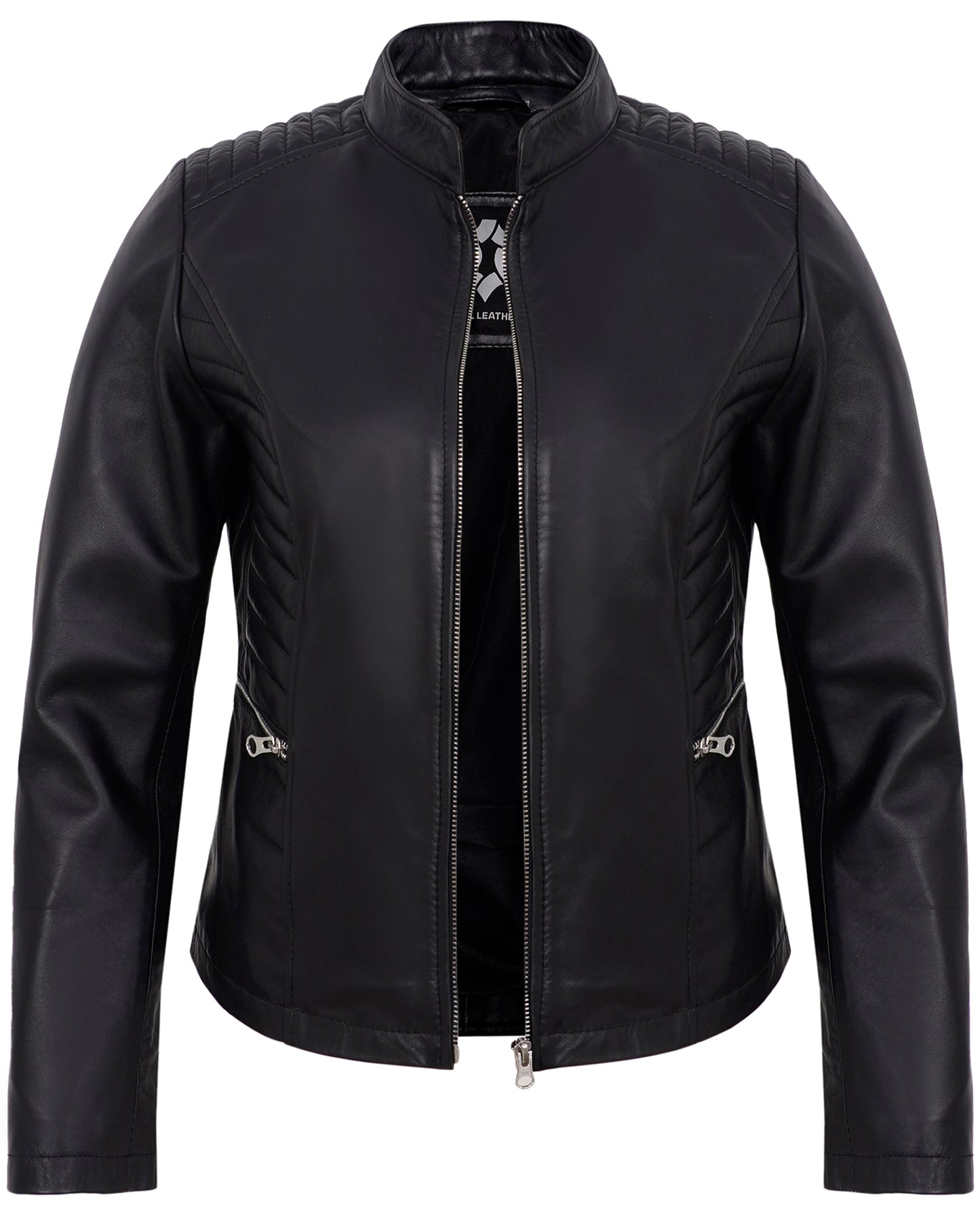 Black Women’s Cafe Racer Motorcycle Jacket – Real Lambskin Leather