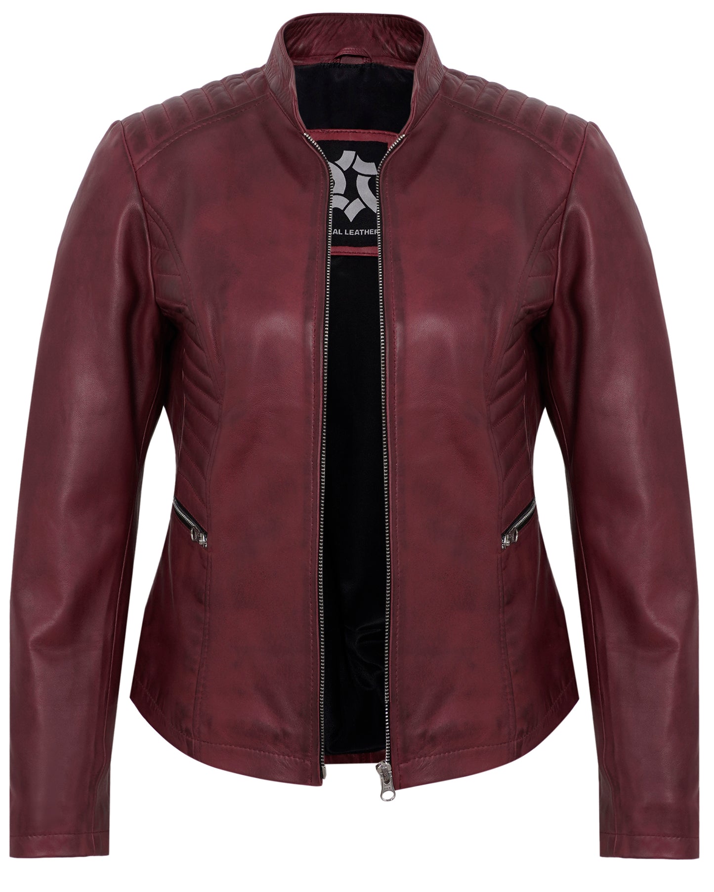 Maroon Women’s Cafe Racer Motorcycle Jacket – Real Lambskin Leather