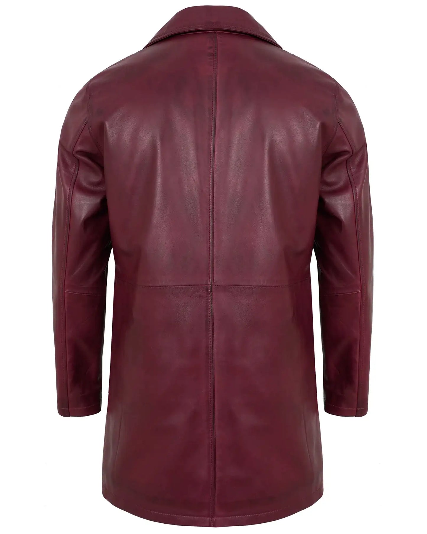 Maroon Leather Car Coat Mens – Real Lambskin Mid-Length Jacket