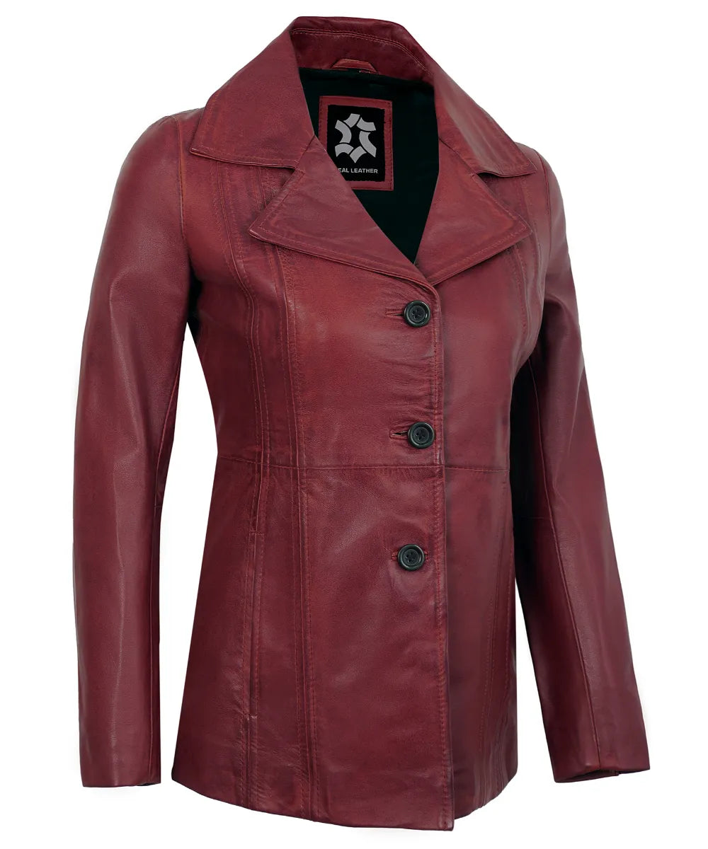 maroon-vintage-leather-blazer-women
