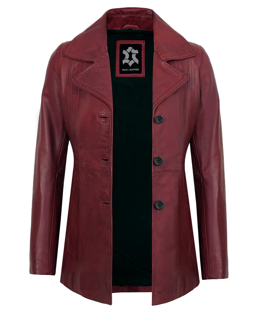 maroon-vintage-leather-blazer-women