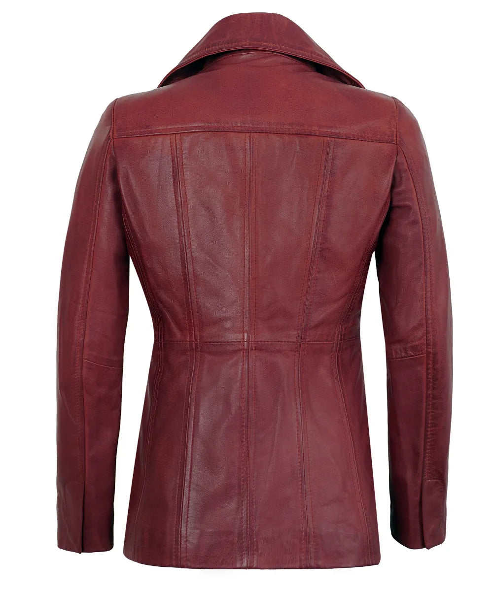 maroon-vintage-leather-blazer-women