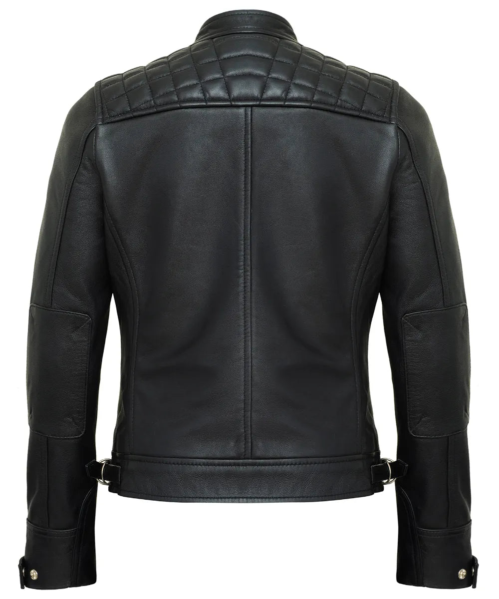 Black Leather Cafe Racer Jackets for Women – Real Lambskin Quilted Style