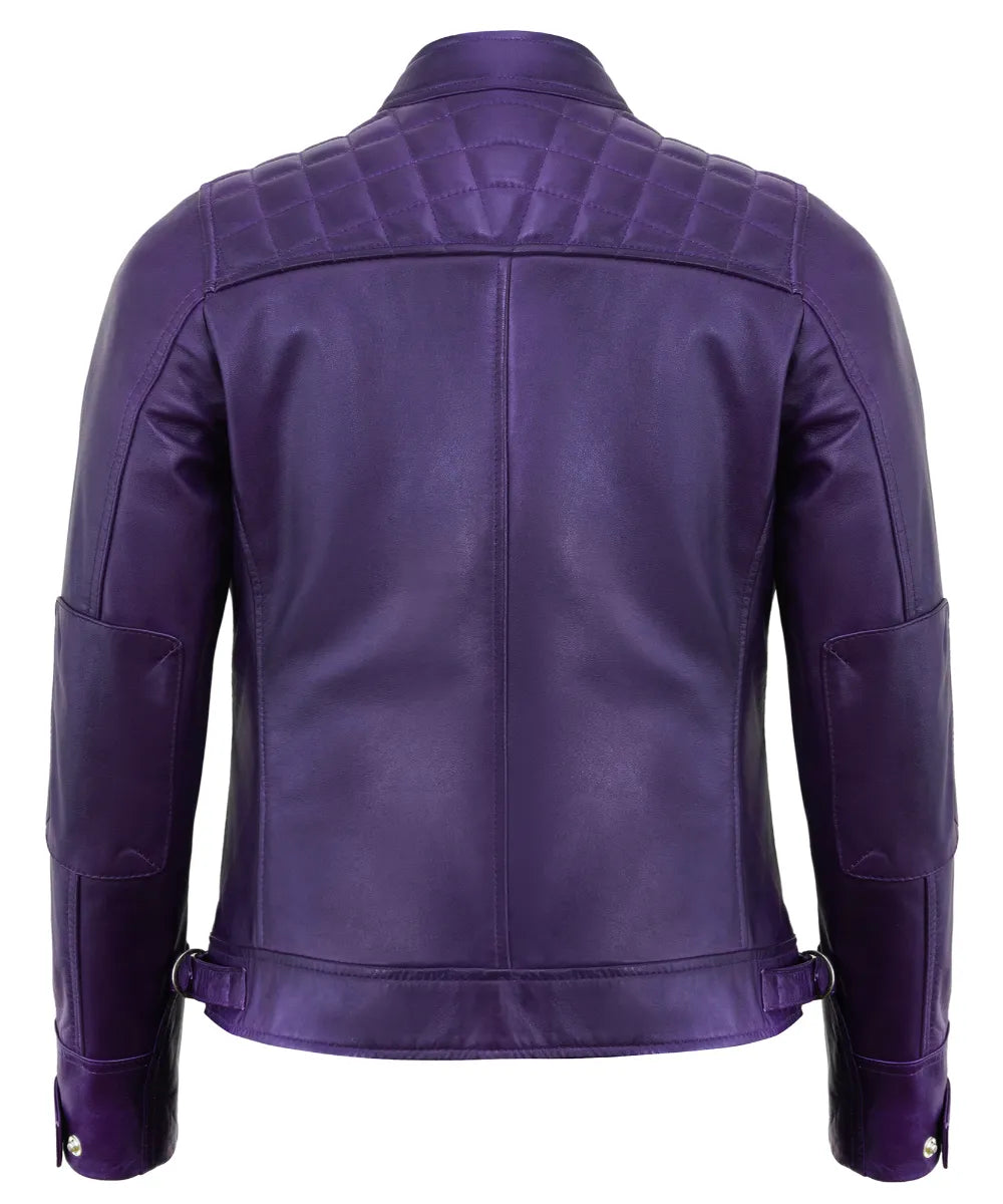 Purple Leather Cafe Racer Jackets for Women – Real Lambskin Quilted Style
