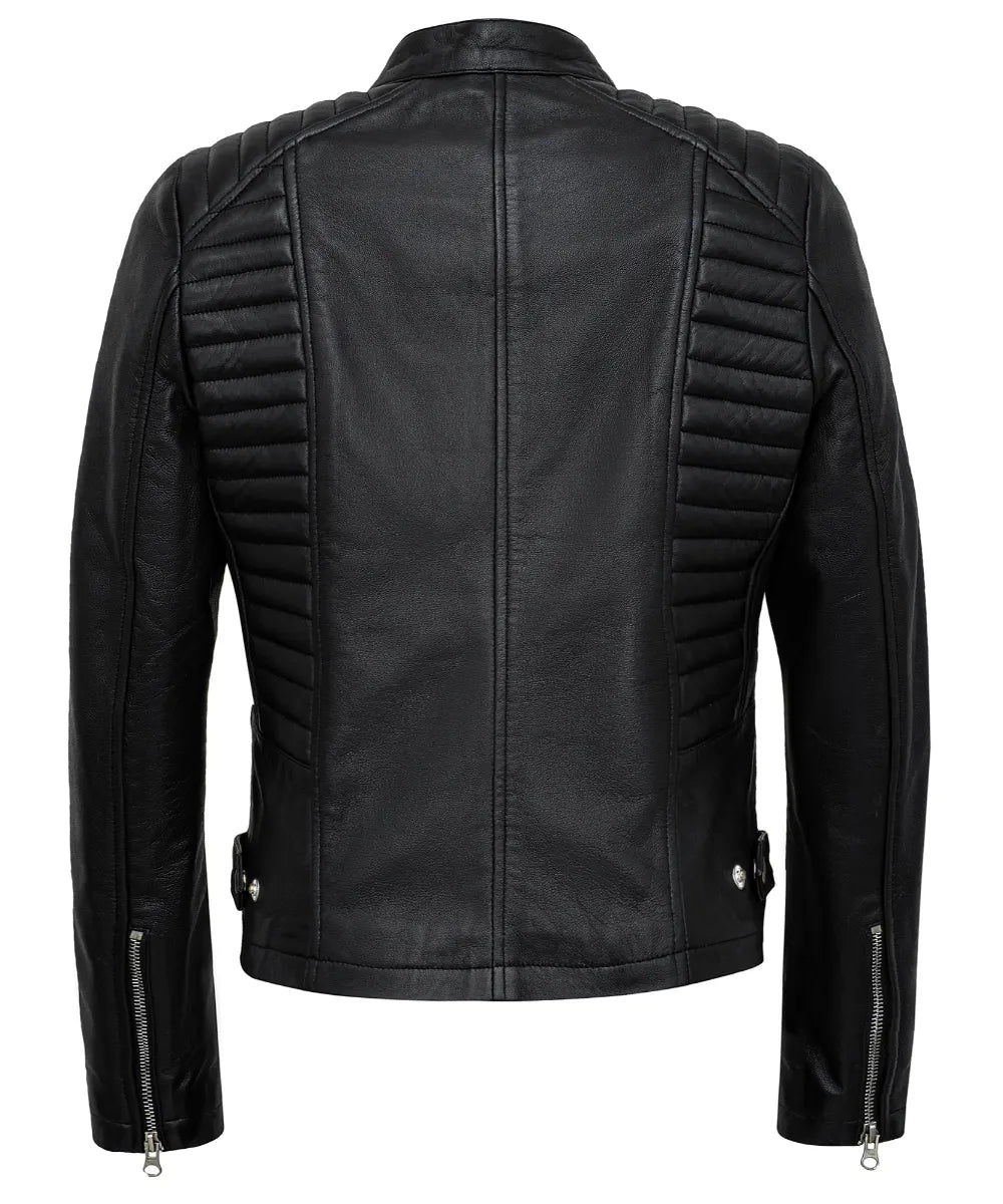 Black Women’s Cafe Racer Motorcycle Jacket – Real Lambskin Stylish Leather