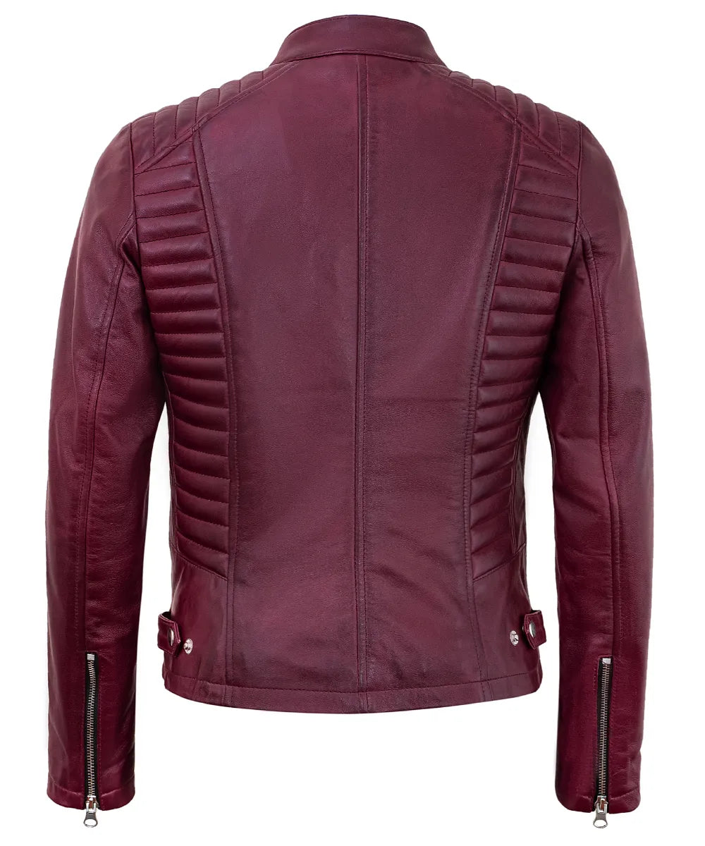 Maroon Women’s Cafe Racer Motorcycle Jacket – Real Lambskin Leather