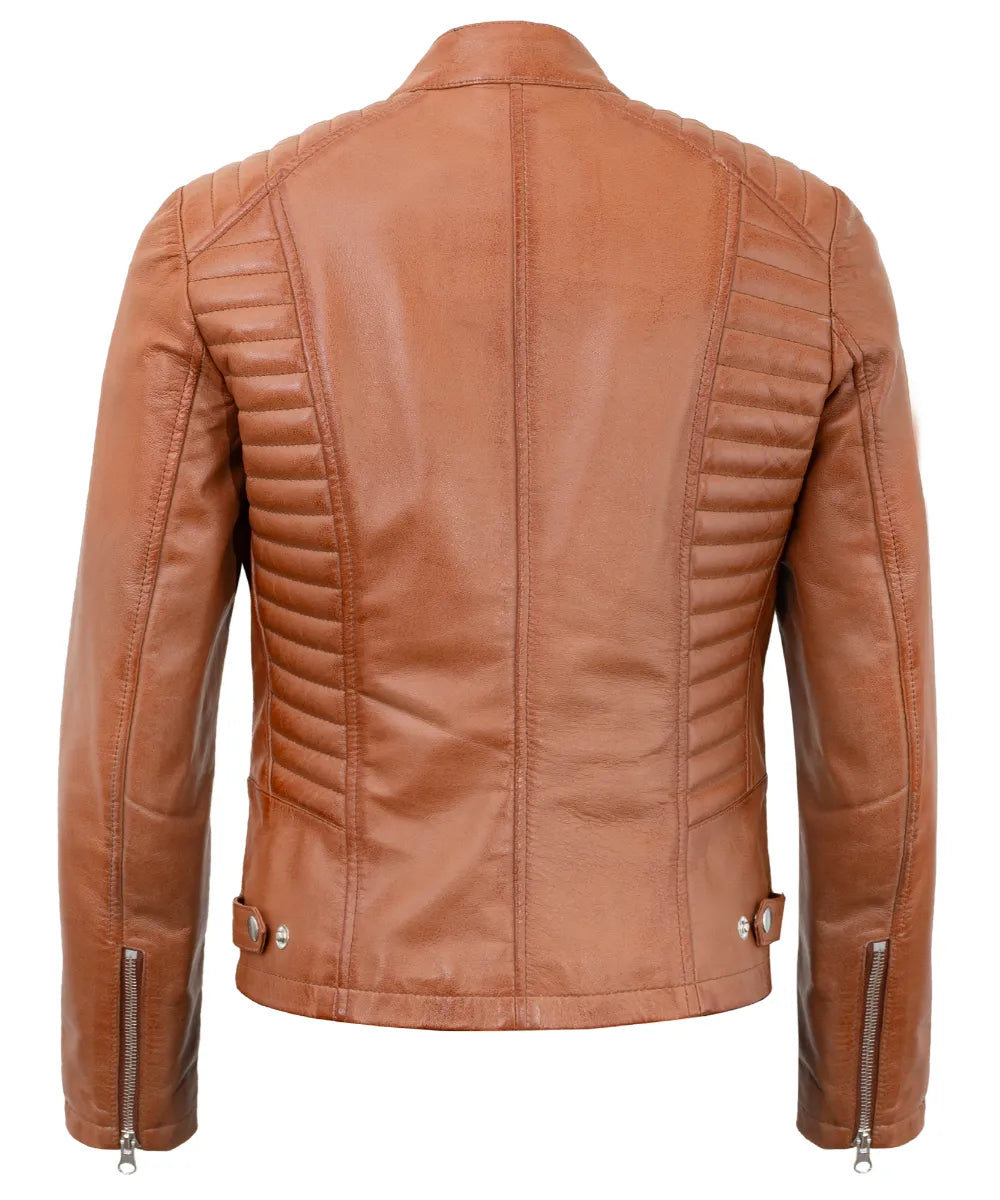 Tan Women’s Cafe Racer Motorcycle Jacket – Real Lambskin Stylish Biker