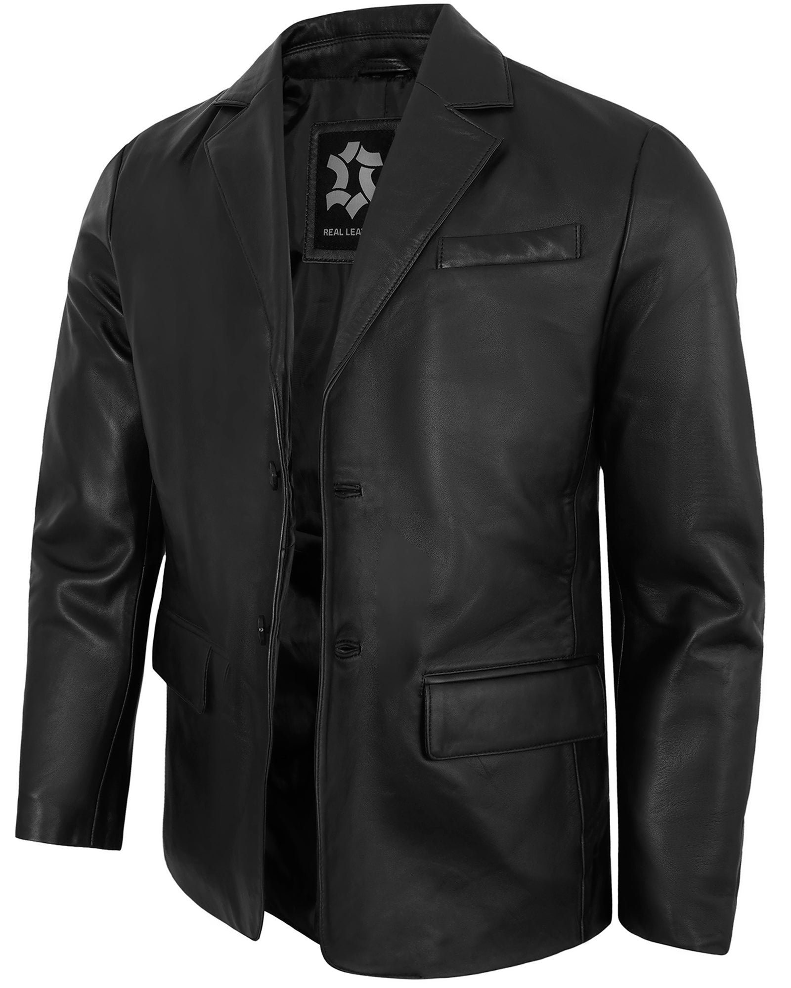 2-button-black-leather-blazer-men