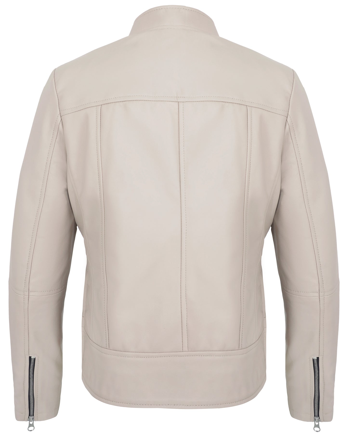 Beige Women’s Cafe Racer Leather Jacket – Real Lambskin Stylish Motorcycle Style