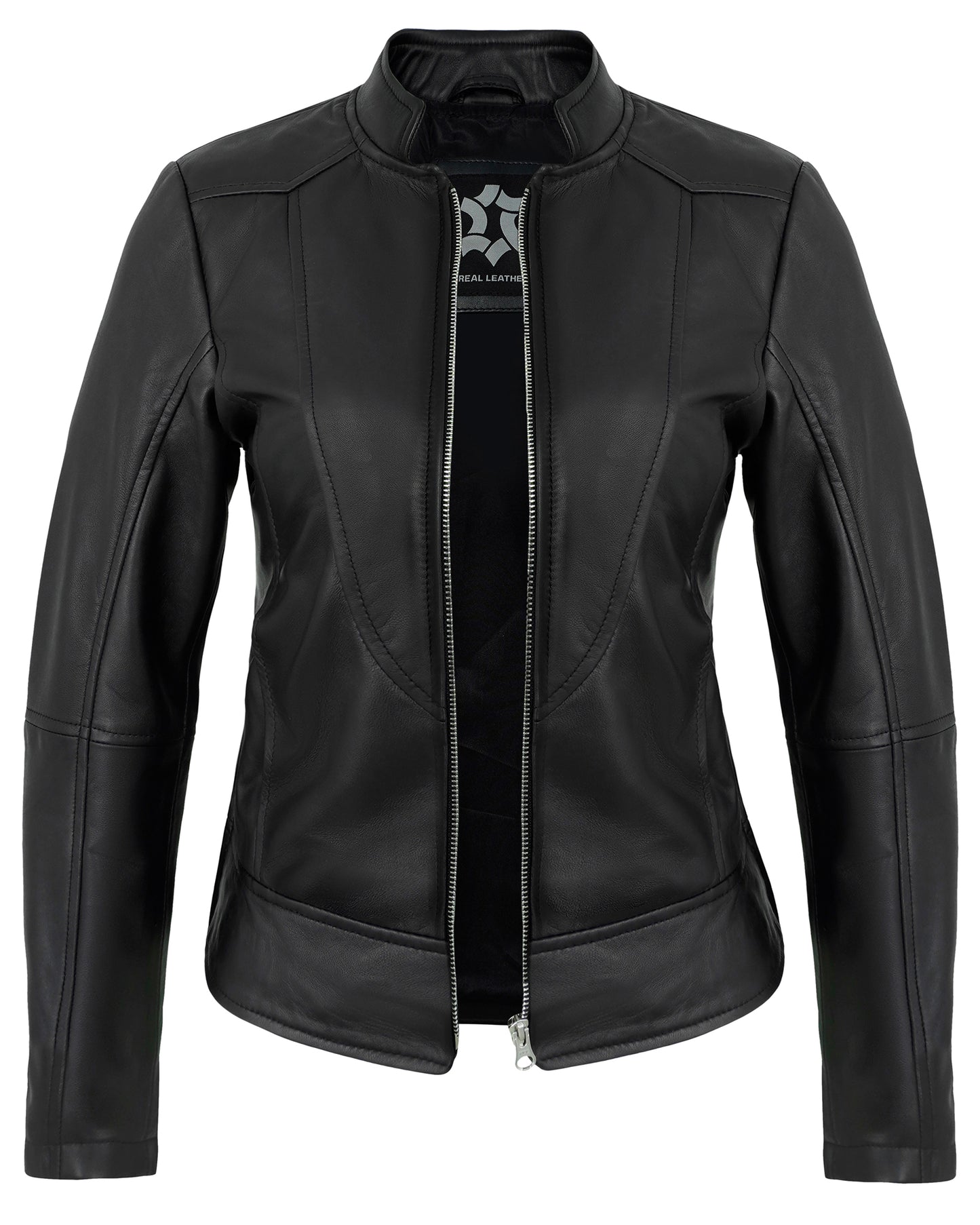 Black Women’s Cafe Racer Leather Jacket – Real Lambskin Motorcycle