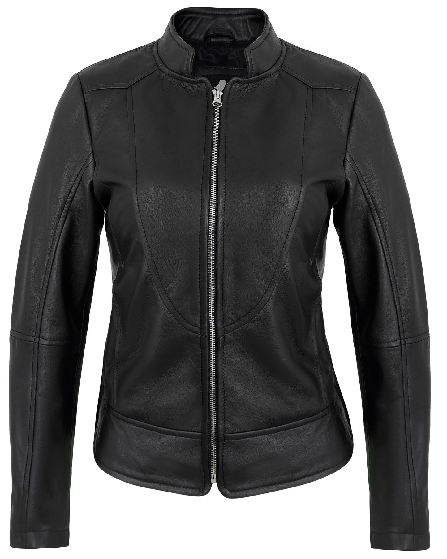 Black Women’s Cafe Racer Leather Jacket – Real Lambskin Motorcycle