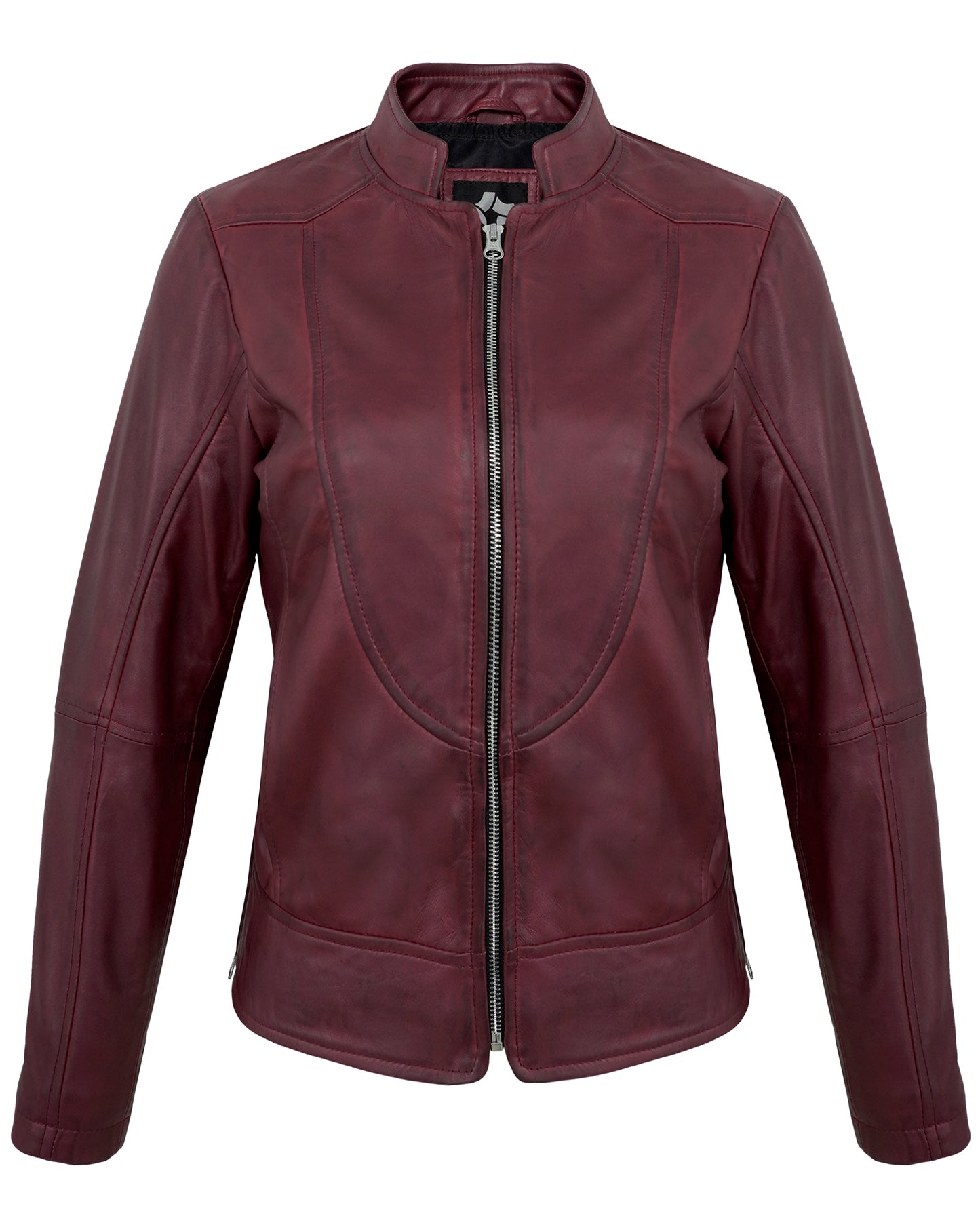Maroon Women’s Cafe Racer Leather Jacket – Real Lambskin Stylish Motorcycle Style
