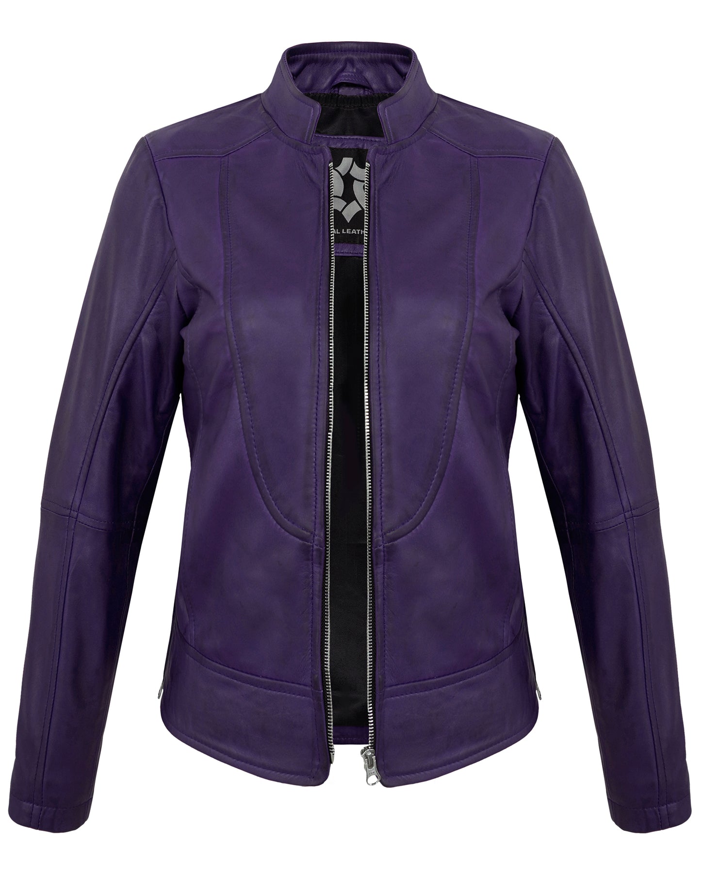 Purple Women’s Cafe Racer Leather Jacket – Real Lambskin Trendy Motorcycle Style