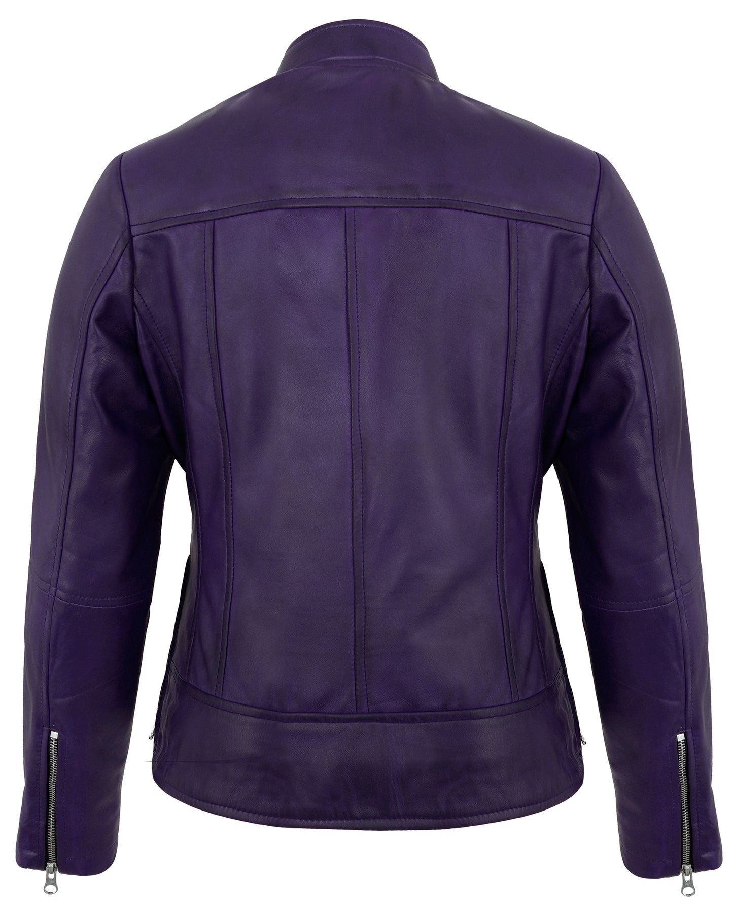 Purple Women’s Cafe Racer Leather Jacket – Real Lambskin Trendy Motorcycle Style