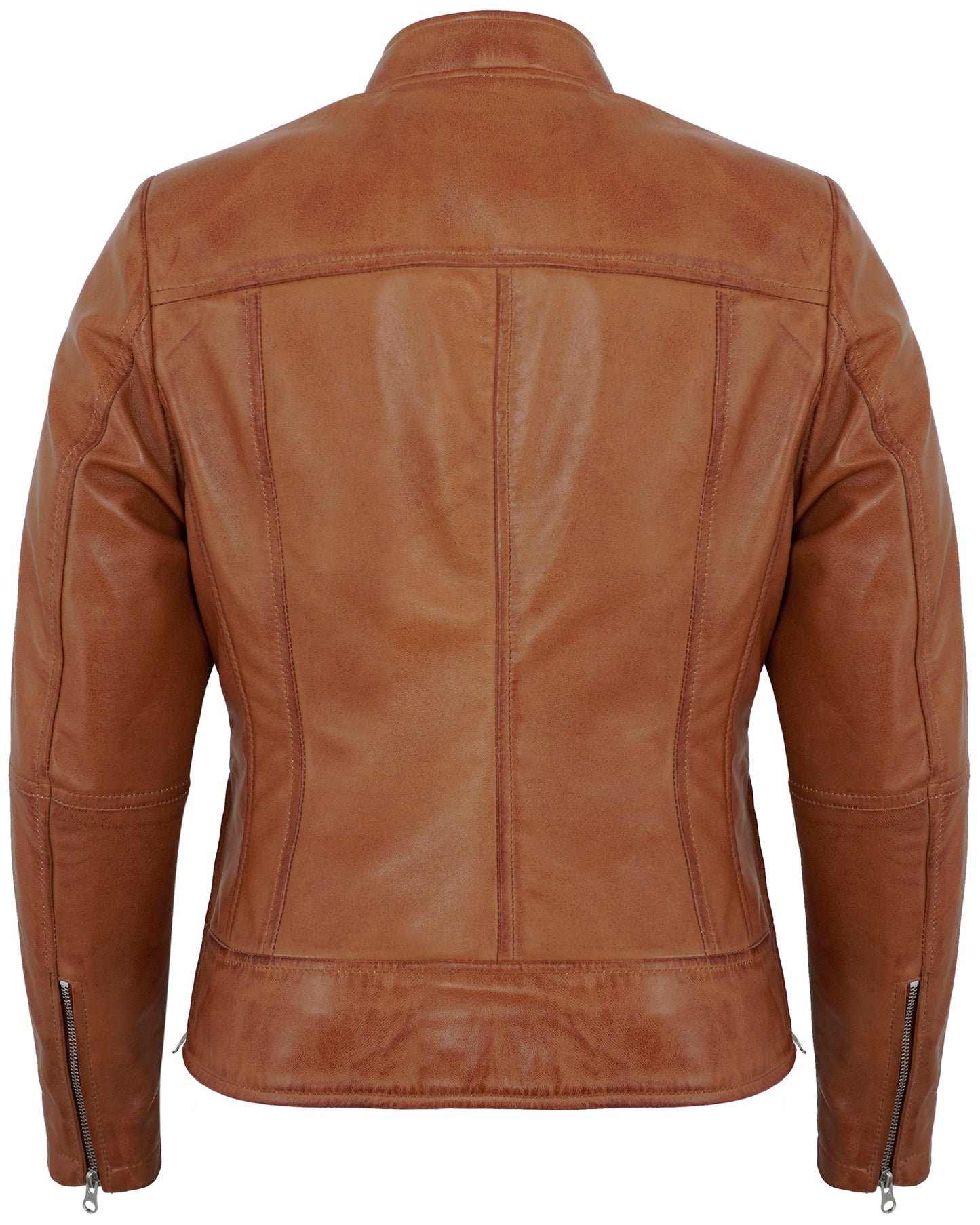Tan Women’s Cafe Racer Leather Jacket – Real Lambskin Classic Motorcycle Style