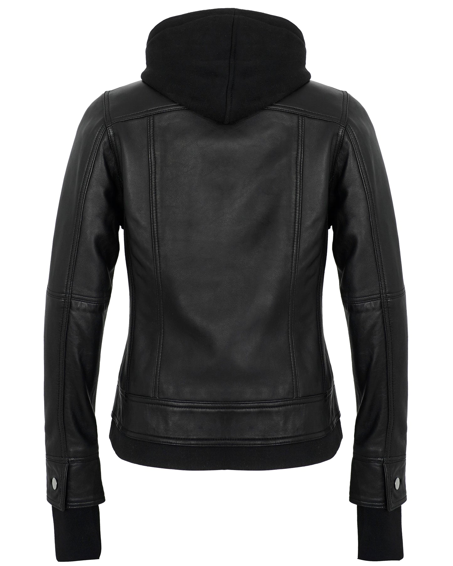 Black Hooded Leather Jacket for Women – Cafe Racer Real Lambskin Hood