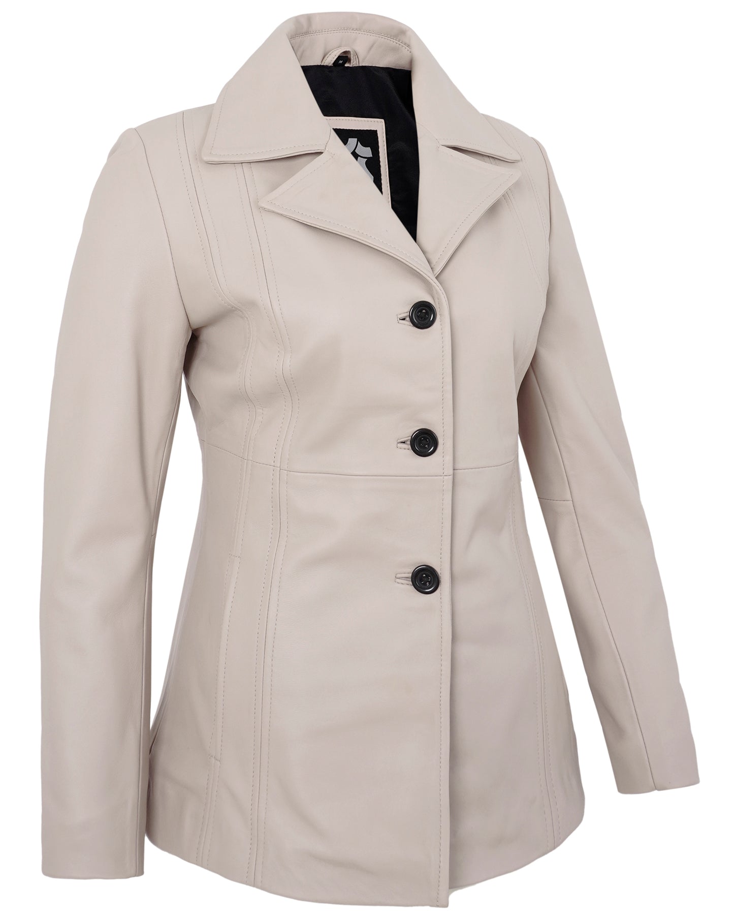 Beige Leather Blazer for Women – Vintage Casual Real Lambskin Jacket