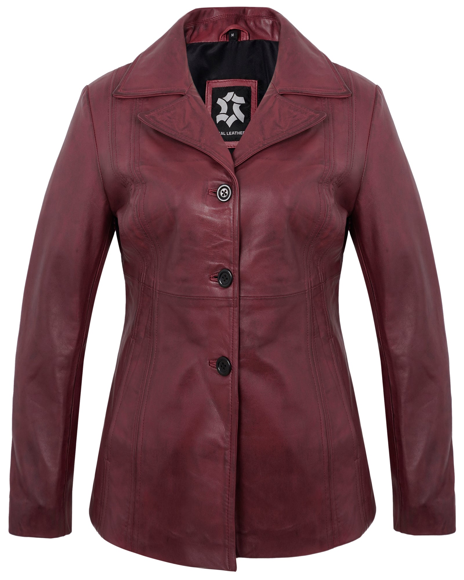 maroon-vintage-leather-blazer-women