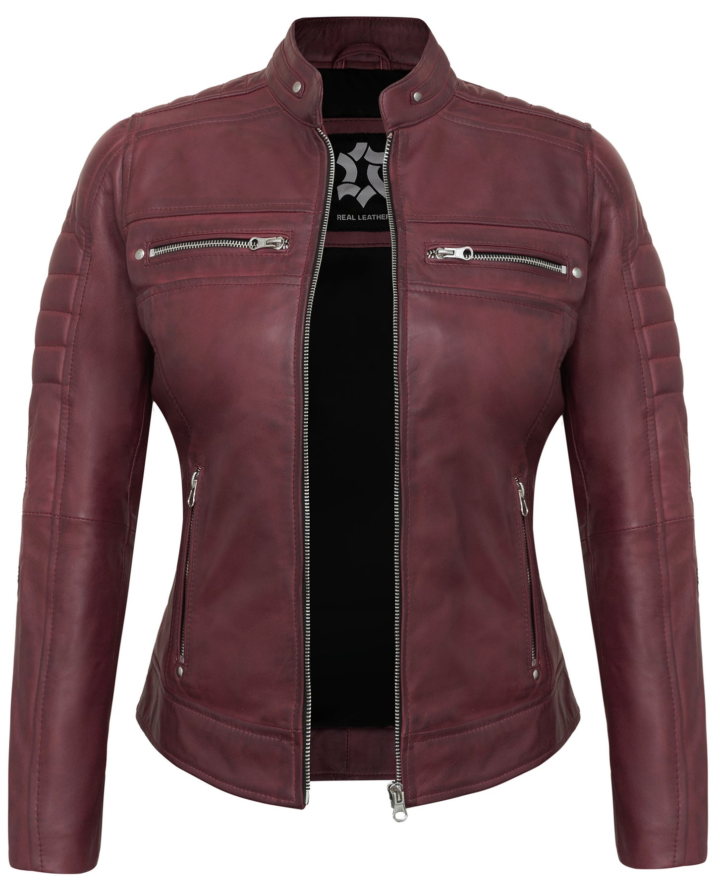 Maroon Cafe Racer Jackets for Women – Real Lambskin Quilted Leather Jacket