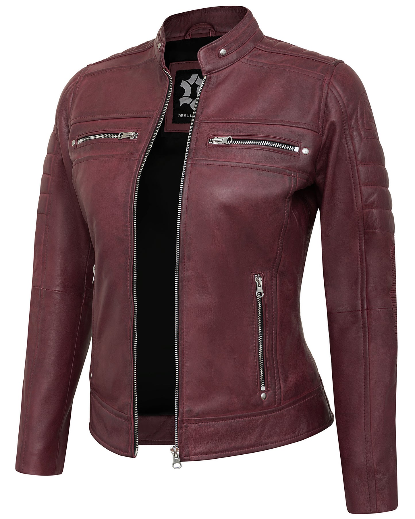 Maroon Cafe Racer Jackets for Women – Real Lambskin Quilted Leather Jacket