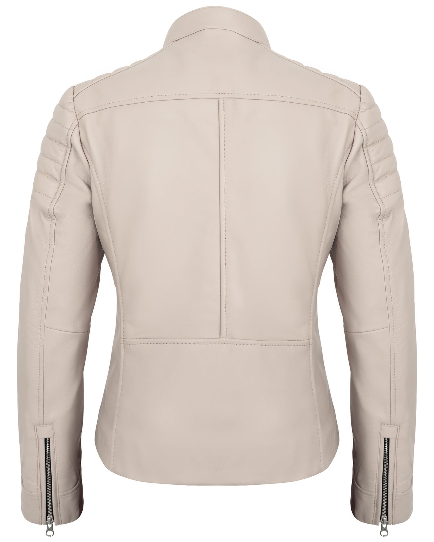 Beige Women's Lambskin Leather Jacket – Real Lambskin Moto Jacket