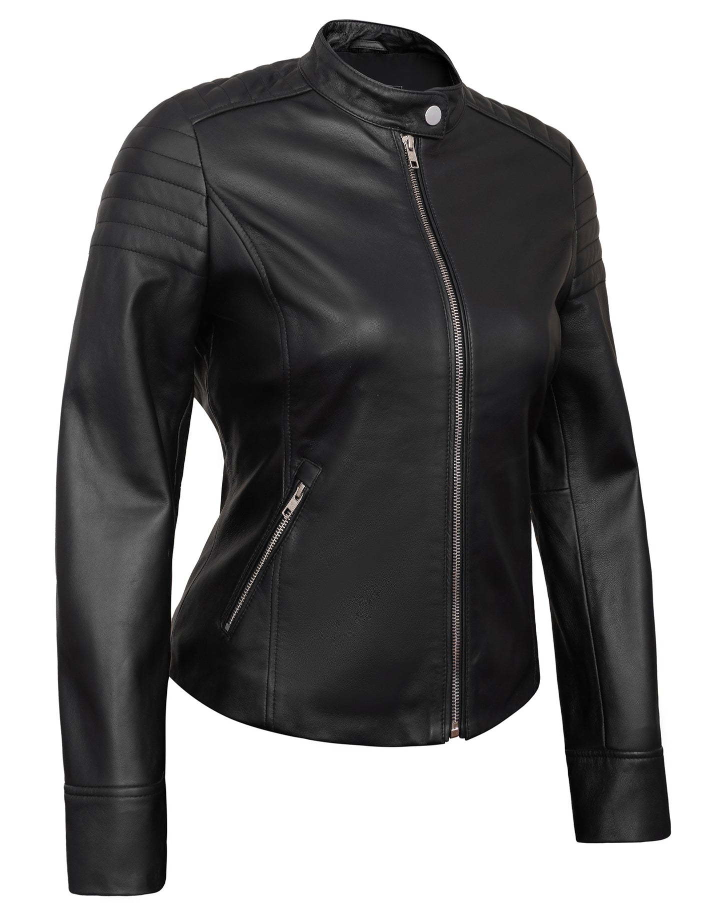 Black Women’s Lambskin Leather Biker Jacket – Real Stylish Moto