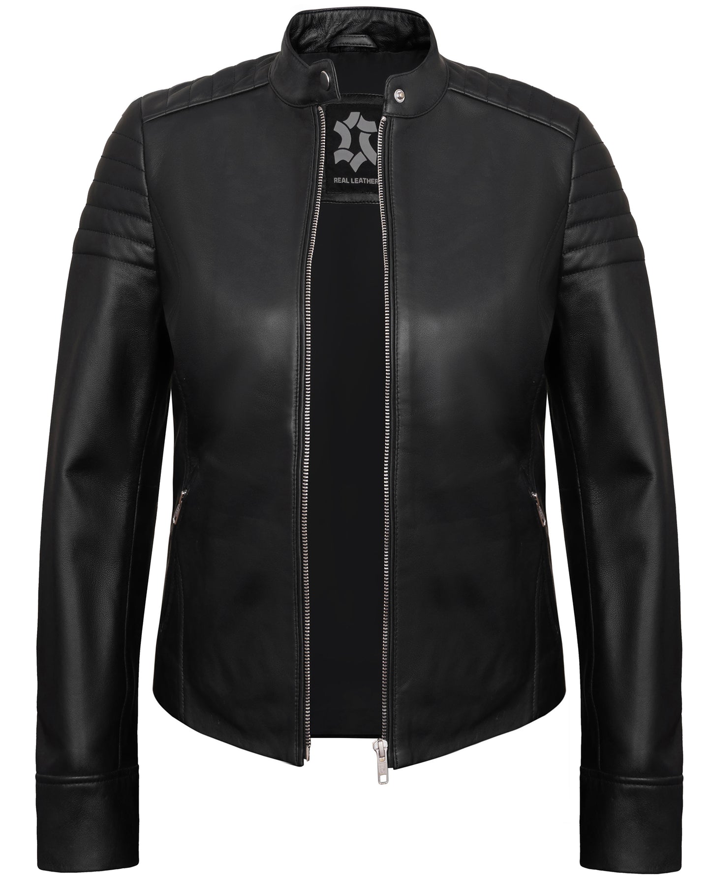 Black Women’s Lambskin Leather Biker Jacket – Real Stylish Moto