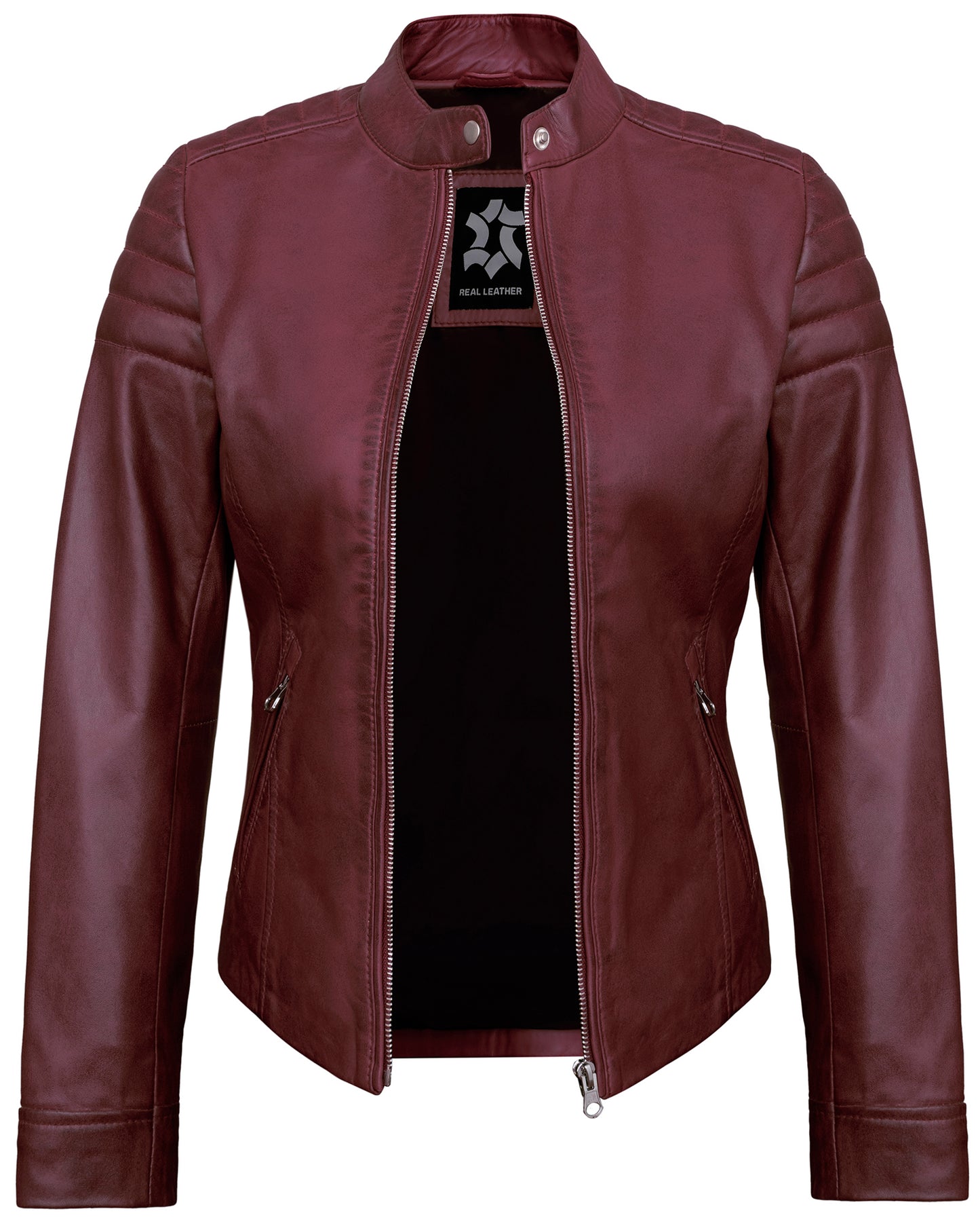 Maroon Women's Lambskin Leather Biker Jacket – Real Lambskin Stylish Moto Jacket