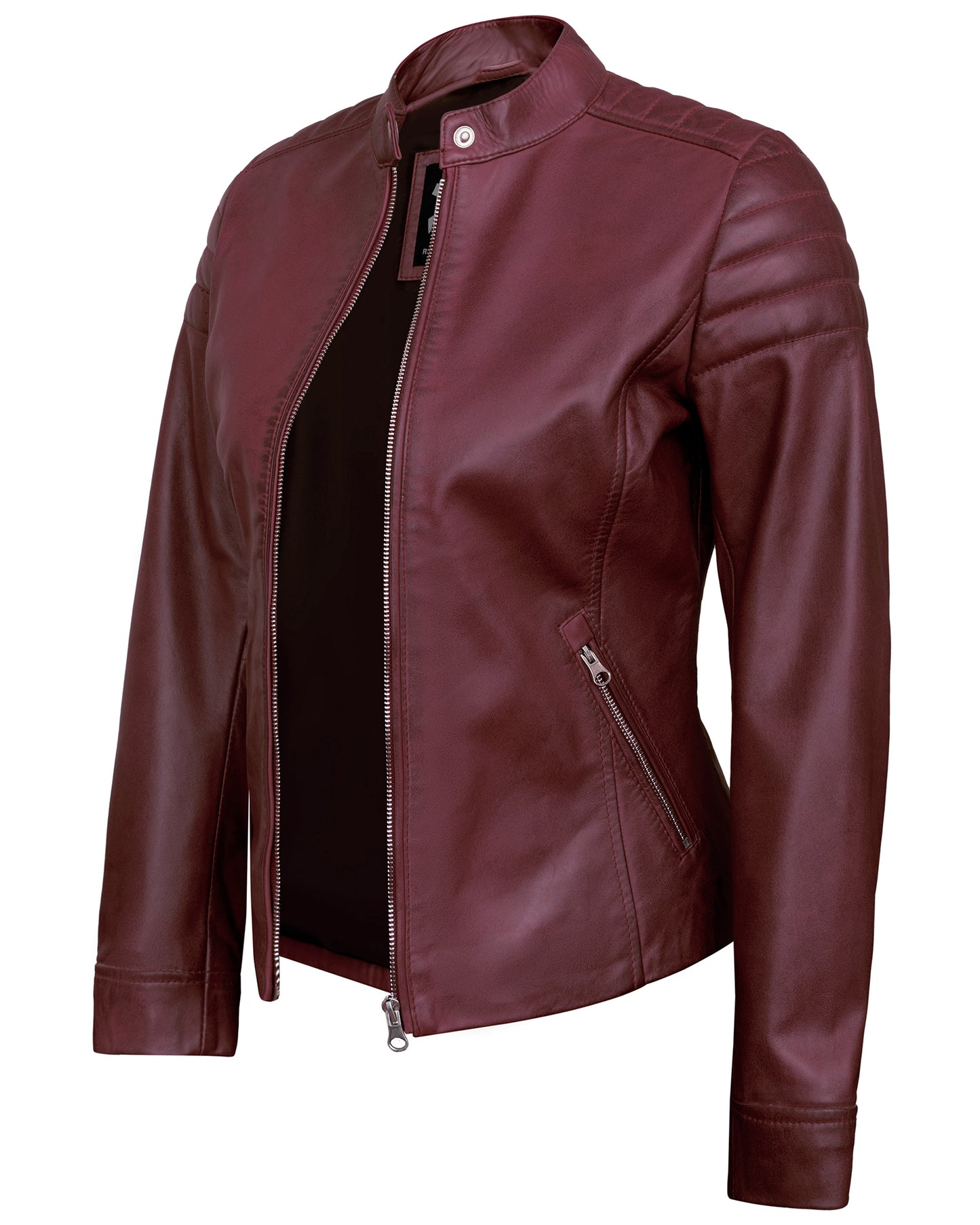 Maroon Women's Lambskin Leather Biker Jacket – Real Lambskin Stylish Moto Jacket