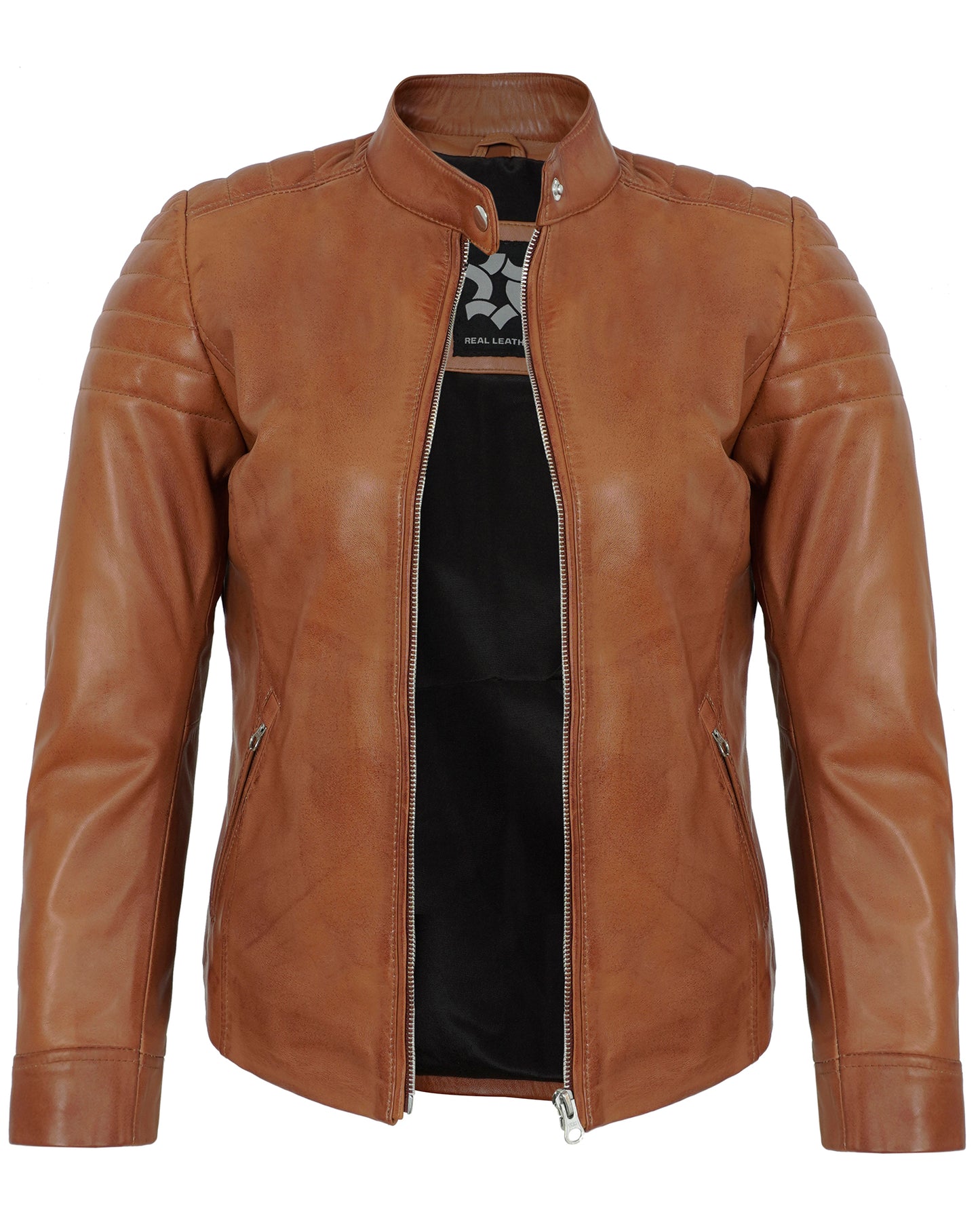 Tan Women's Lambskin Leather Biker Jacket – Real Lambskin Moto Jacket