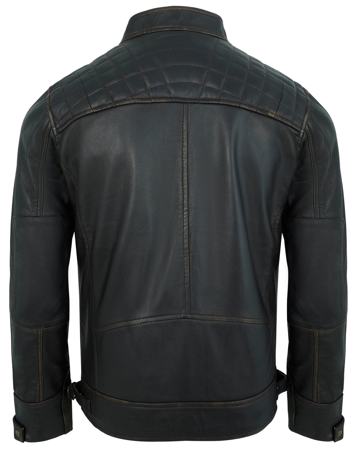 Men’s Ruboff Motorcycle Leather Jacket – Biker Style Quilted Shoulder